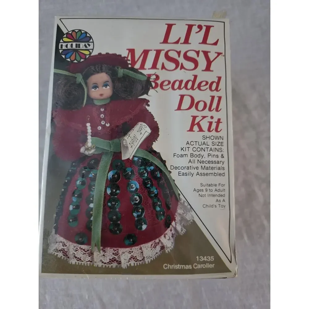 Walco Li'l Missy Beaded Doll Kit Sequin Vintage Christmas Caroller #13435